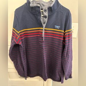 L.L. Bean Navy Striped quarter button pullover retro vintage 1X XL